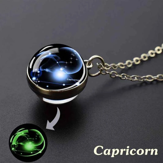 12 Constellation Necklace Starry Sky Luminous Zodiac Glass Ball Pendant Necklace Christmas Gift for Men Women