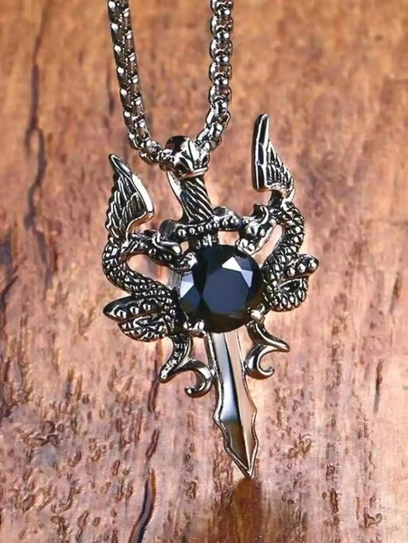 Gothic Style Ancient Silver-color Evil Dragon Gem Pendant Necklace - Pedlar's Attic