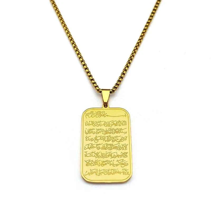 Islam Religious Muslim Pendant Necklace for Women Men Stainless Steel Gold Color Arabic Quran Medal Chain Jewelry