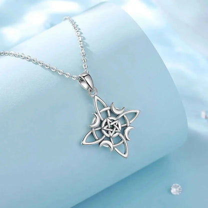 Celtic Knot Triple Moon Goddess Geometry Necklace - Pedlar's Attic