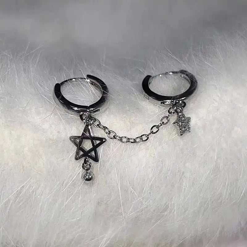 Stardust & Steel — Tassel Star Ear Chain Double Piercing Earrings