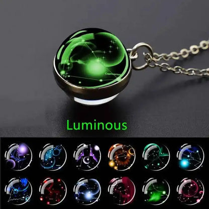 12 Constellation Necklace Starry Sky Luminous Zodiac Glass Ball Pendant Necklace Christmas Gift for Men Women - Pedlar's Attic