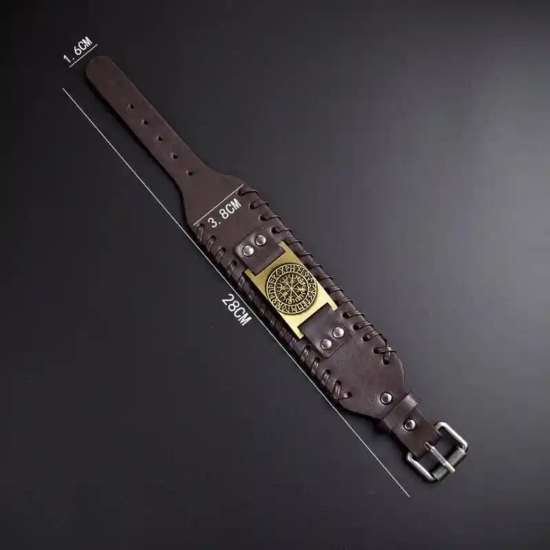 Nordic/ Viking Compass Leather Bracelet - Pedlar's Attic