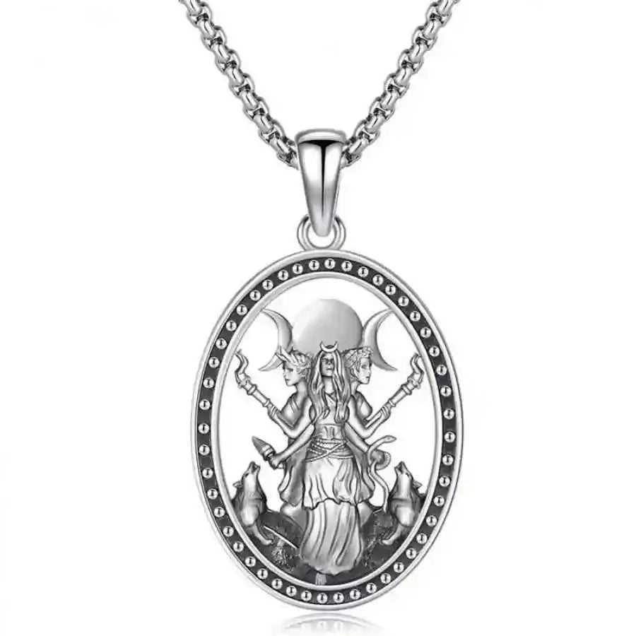 Hecate necklace, March goddess pendant ,box chain - Pedlar's Attic