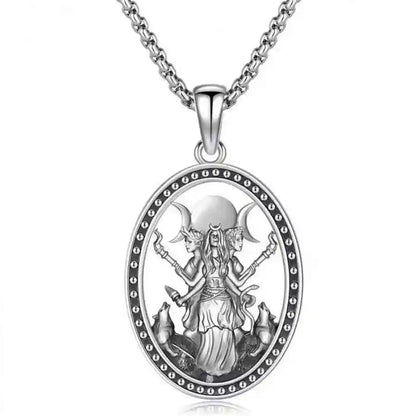 Hecate necklace, March goddess pendant ,box chain - Pedlar's Attic