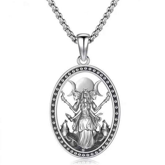 Witch Hecate necklace stainless steel March witch goddess pendant box chain daily match