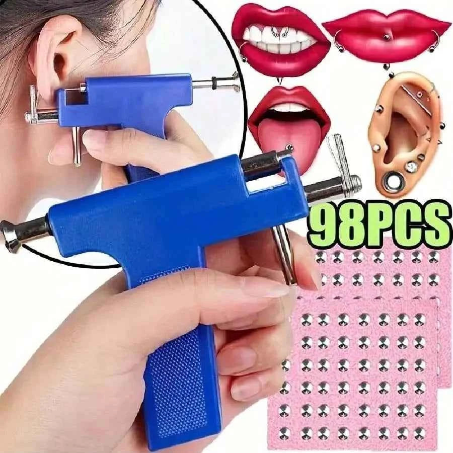 Professional Ear Piercing Gun Kit with 98pcs Stainless Steel Ear Studs-Safety Gun Piercing