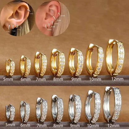 1Pair Stainless Steel Huggie Minimal Hoop Earrings Little Crystal Zirconia Thin Helix Tragus Cartilage Earrings Piercing Jewelry - Pedlar's Attic