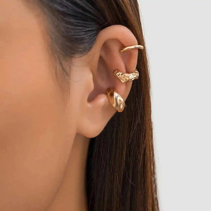 Bold & Beautiful Chunky Metal Clip Earrings Set - 3 Geometric Ear Cuffs for Trendy Women & Girls, Perfect for Y2K Style - Pedlar's Attic