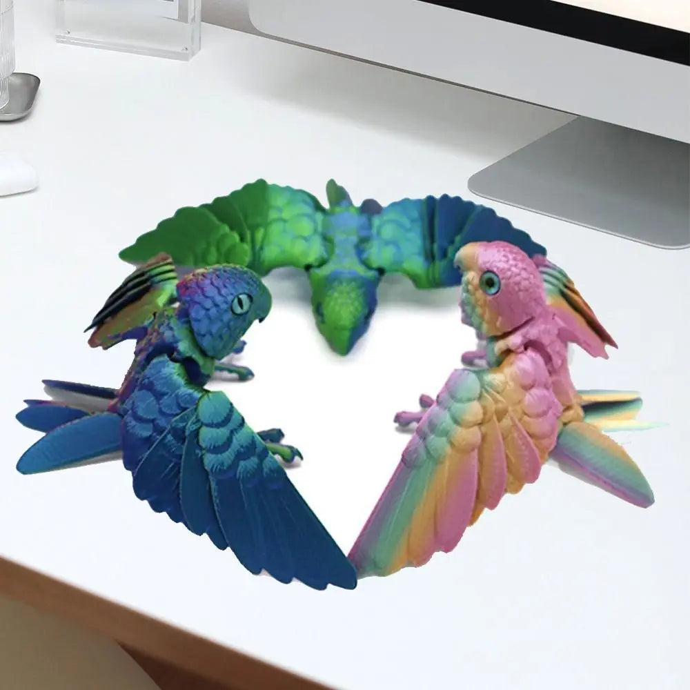 3D Printed Parrot Model Flexible Animal Statue Bird with Wings Moveable Joints Home Decoration Autism ADHD Fun Toys Holiday Gift