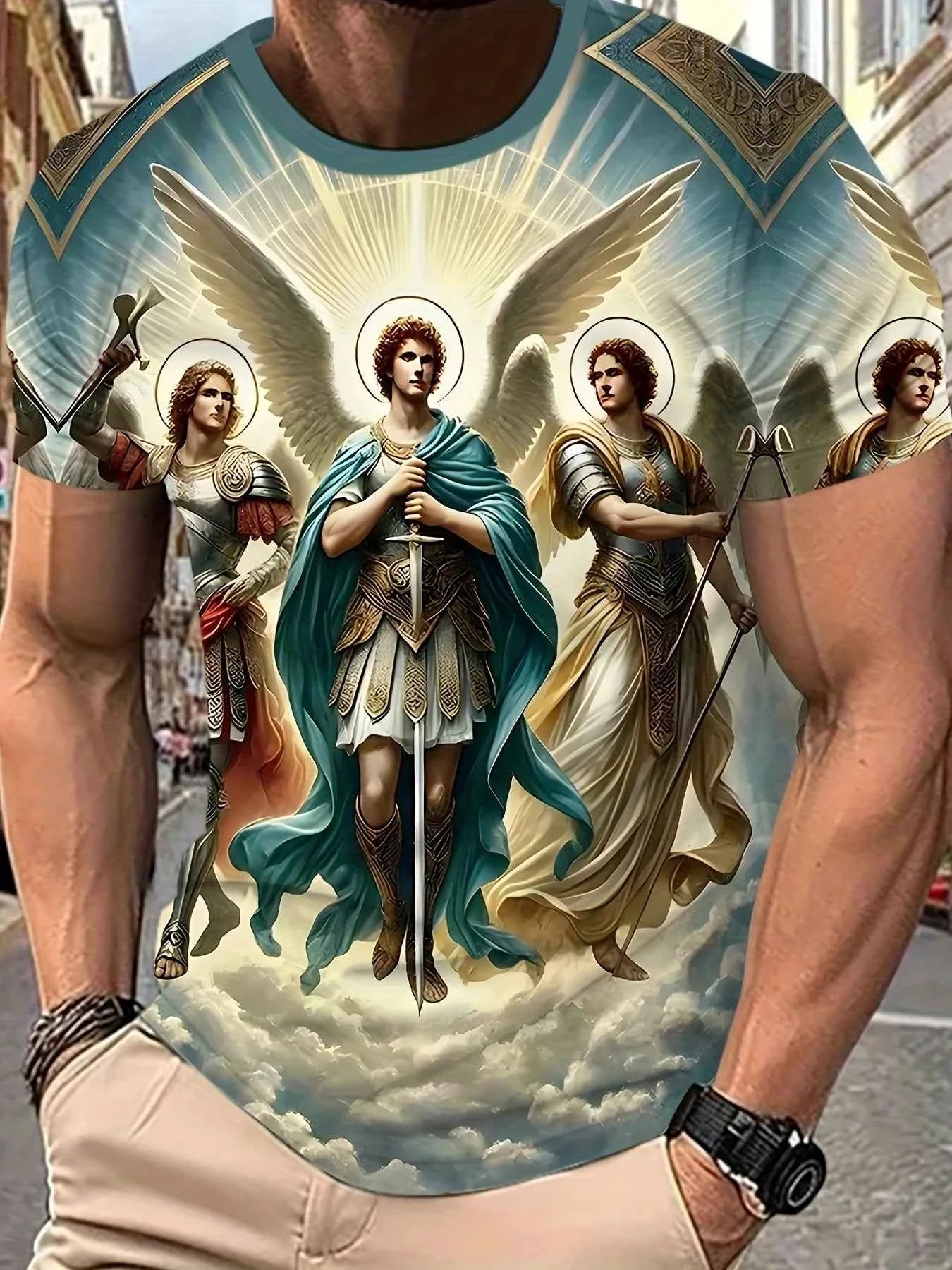 Mens 3d Angel Warrior Graphic T Shirt