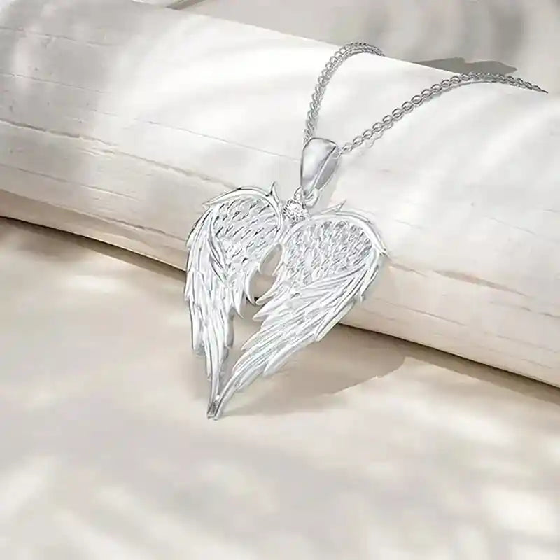 Crystal Angel Wings Heart Pendant Necklaces - Pedlar's Attic