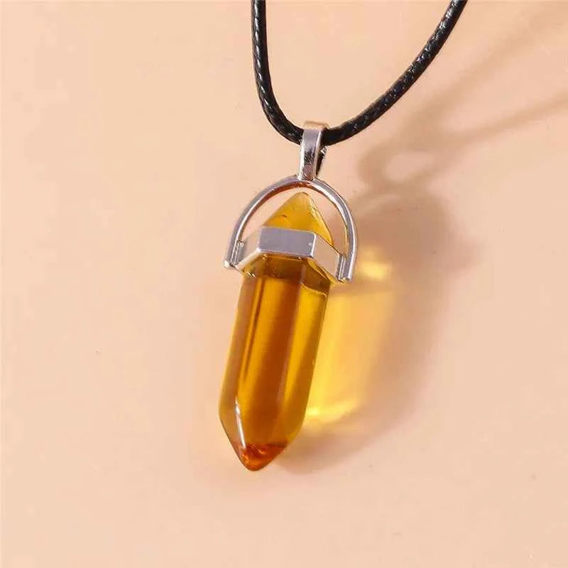 Natural Stone Quartz Lapis Opal Amethyst Pink Crystal Stone Hexagonal Column Pendant Necklaces