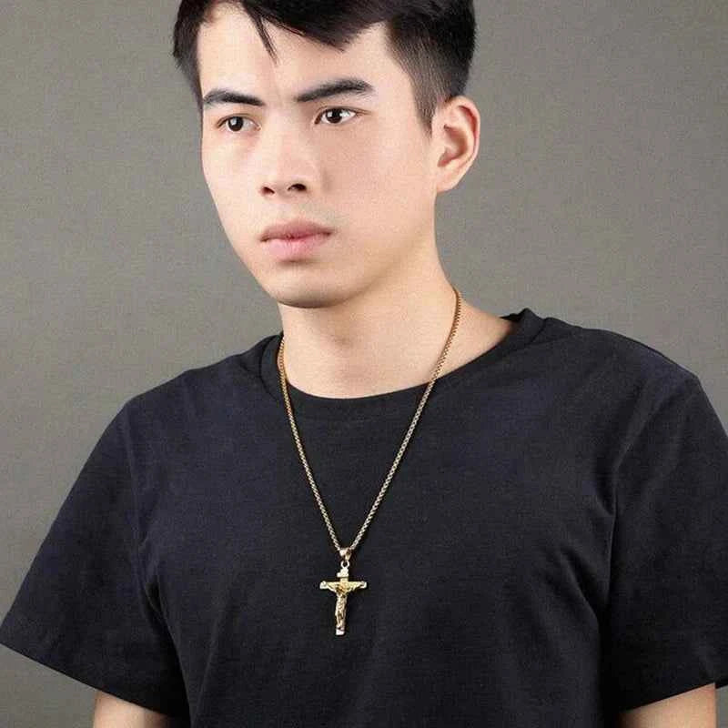 Religious Jesus Cross Stainless Steel Necklace For Men Fashion Gold Silver Color Cross Pendent With Chain Necklace Jewelry Gift