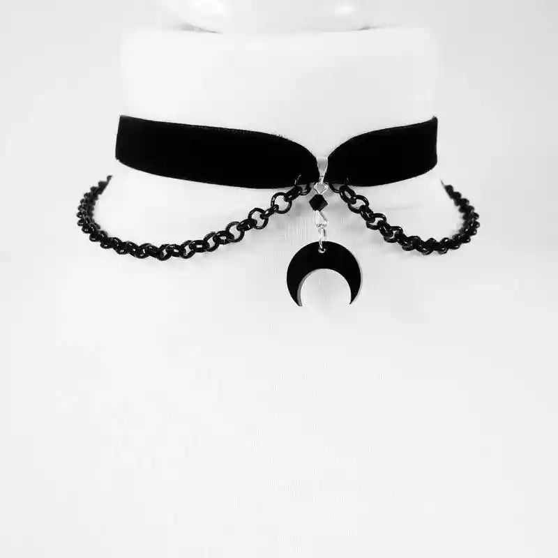 Inverted Crescent Stretchy Chain Choker Black Moon Necklace Punk Gorgeous Jewelry Women Girlfriend Gift - Pedlar's Attic