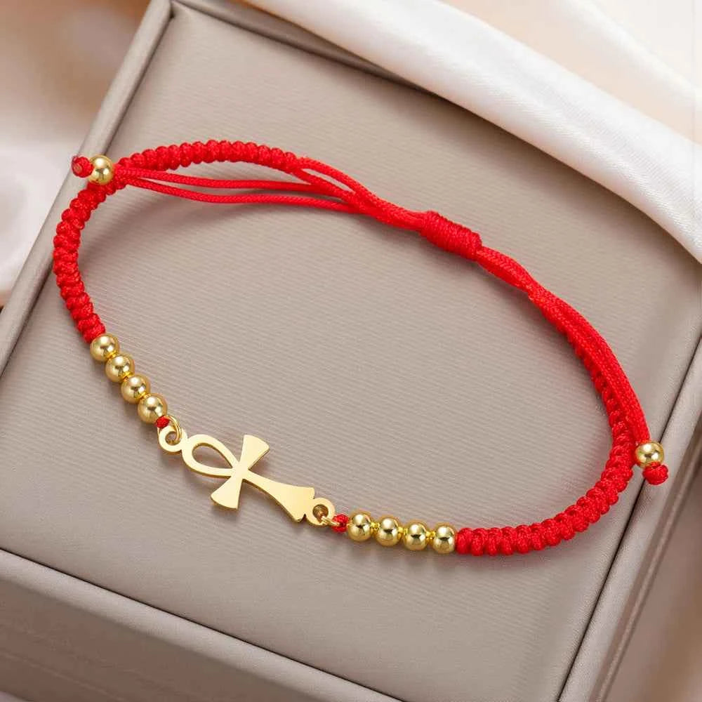 Dawapara Ankh Cross Bracelet Religious Ancient Egyptian Key To Life Prayer Amulet Supernatural Stainless Steel Jewelry