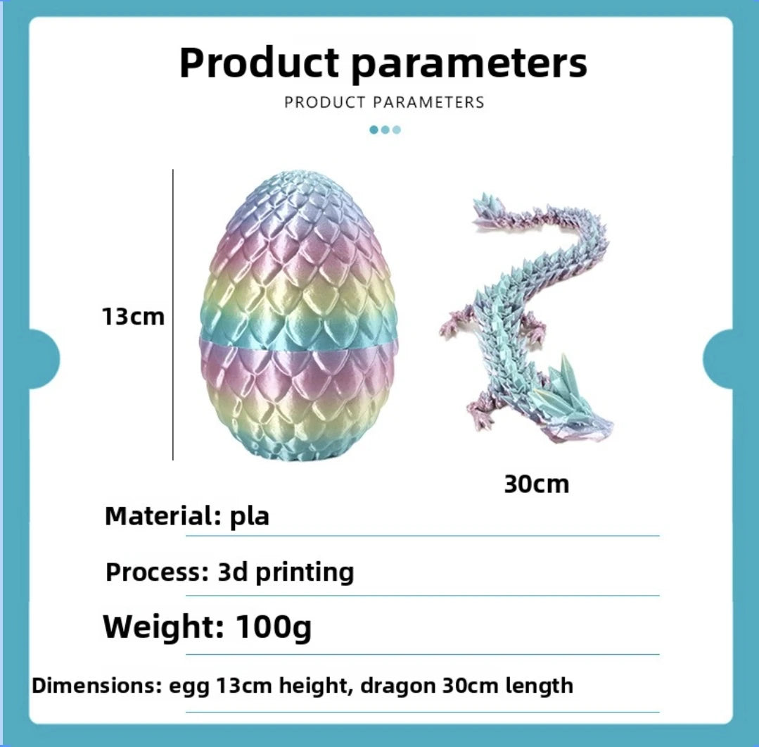 13cm high 3D Printed Dragon Egg with 30cm Dragon Full Articulated Dragon Modle Movable Rotatable Articulated Desktop Ornament