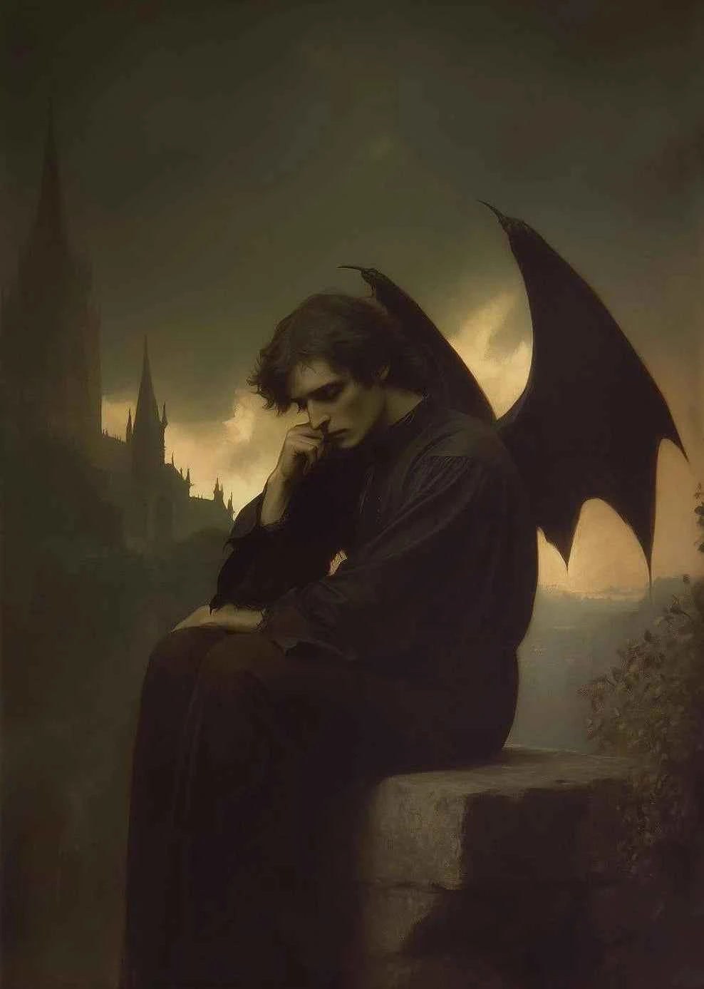 Dark Mysterious Retro Aesthetic Myth Hell Fallen Angel Portrait Poster Canvas Print Art