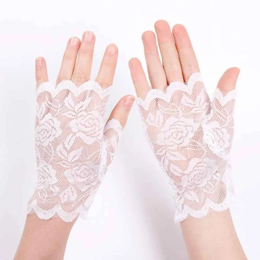 LuxeLace Fingerless Gloves | Breathable Mesh, Chic Lace Design, Sun Protection for Cycling and Fashion - Pedlar's Attic