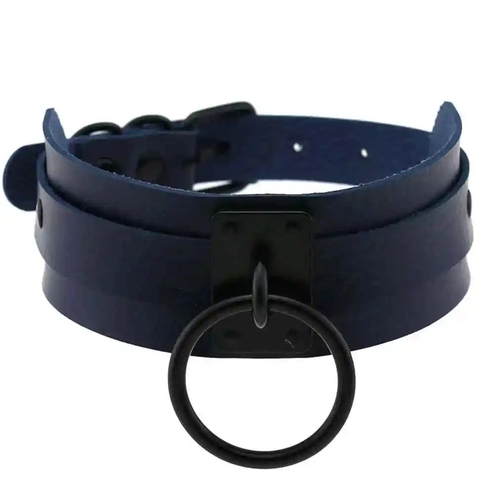 Punk Black O-Round Metal Leather Choker Collar - Pedlar's Attic