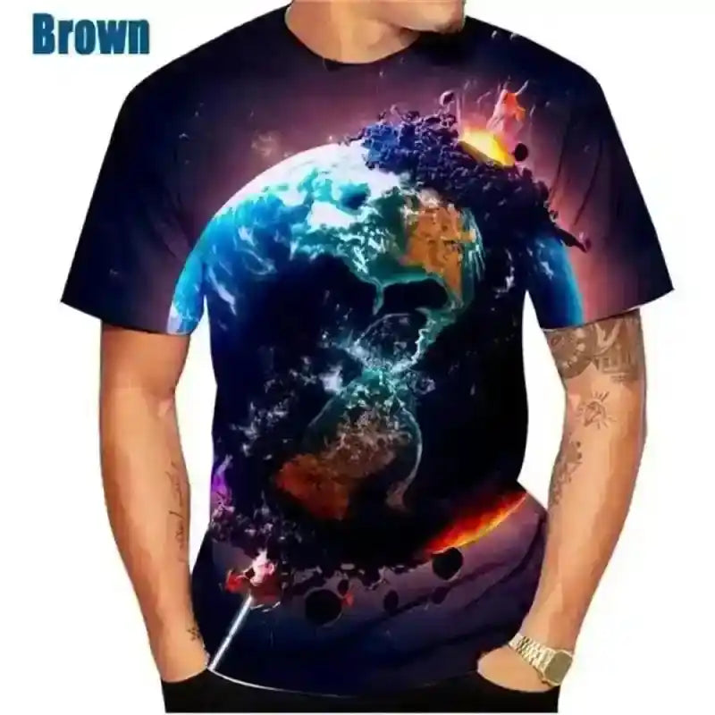 Cosmic Drift – 3D Galaxy & Space Planet Print Tee
