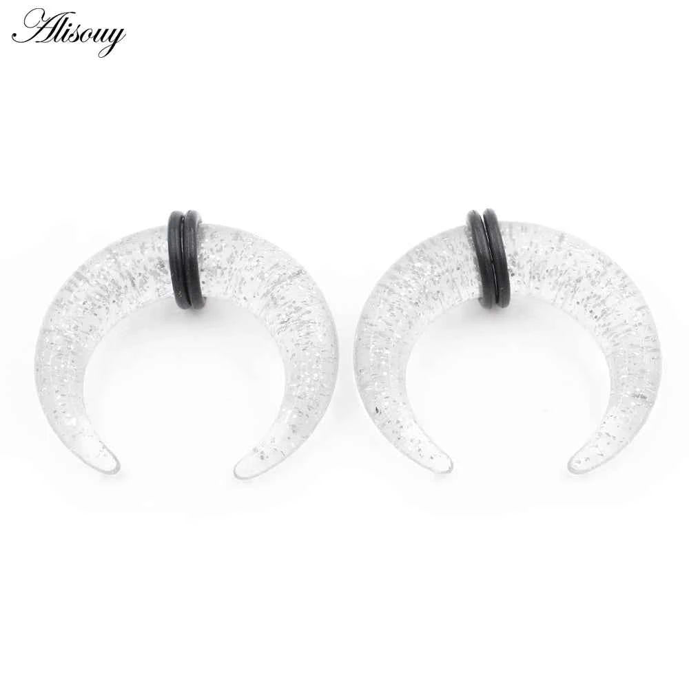 2pcs Acrylic C Sahpe Buffalo Horn Ear Pincher Septum Rings Piercing Black Ear Taper Stretcher Expander Body Jewelry 1.6mm-16mm