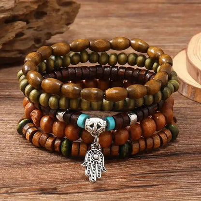 Ethnic 4-5pc/set wood bead tree Cactus Charms bracelets - Pedlar's Attic