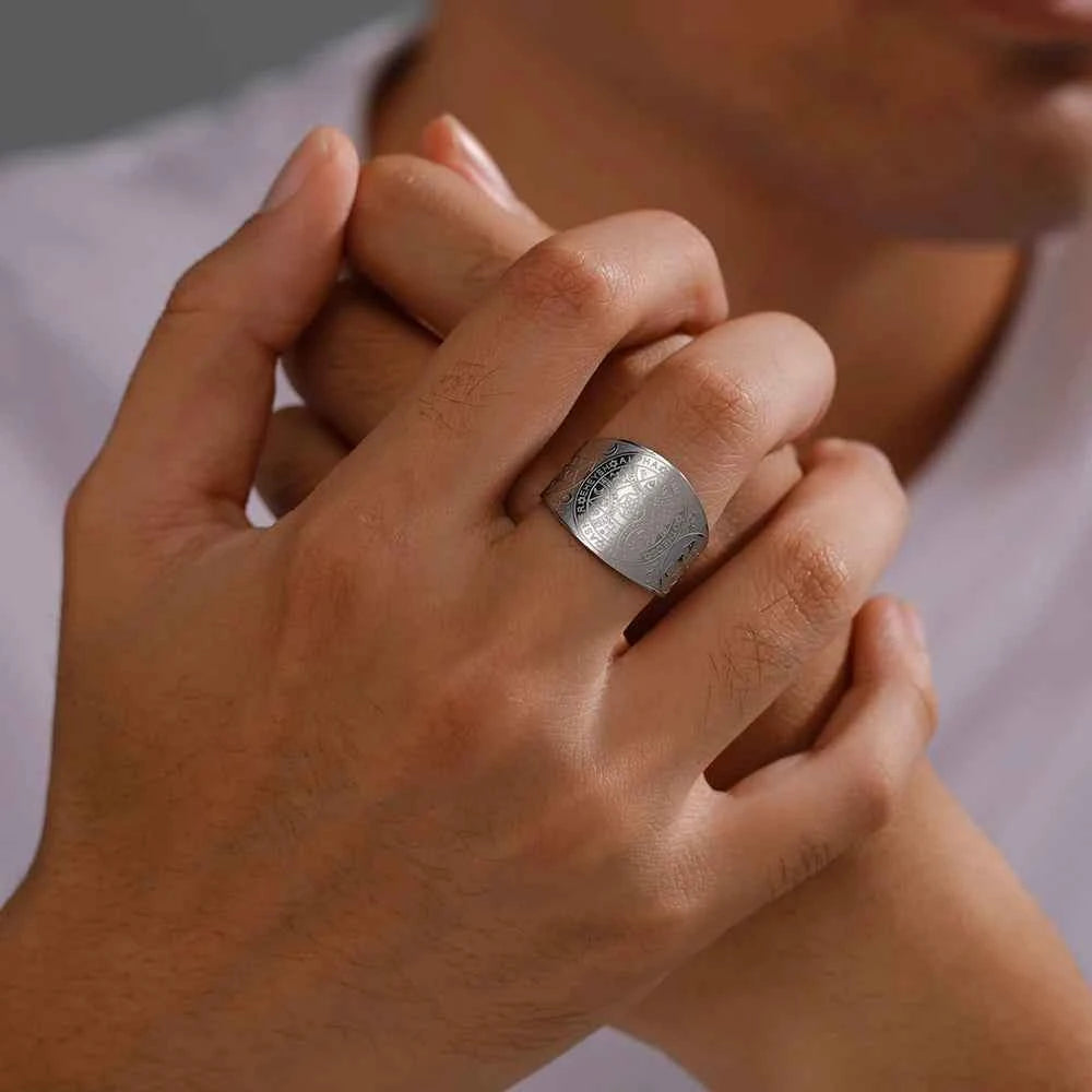 Dawapara Enochian Magic Angel Ring Solomon Kabbalah Protection Amulet Stainless Steel Hexagram Triangle Religious Jewelry
