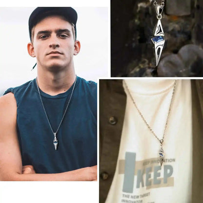 Stylish Blue Stone Man Necklaces Stainless Steel Jewelry Cube Pendant Collar Birthday Party Dad Boyfriend Valentine Gifts - Pedlar's Attic