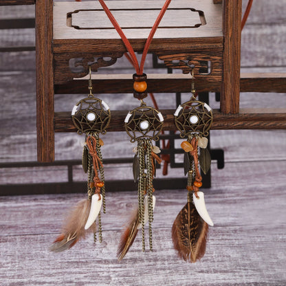 The Woman Who Faces East — Soraveen Dream Catcher Feather & Stone Necklace and Earring Set