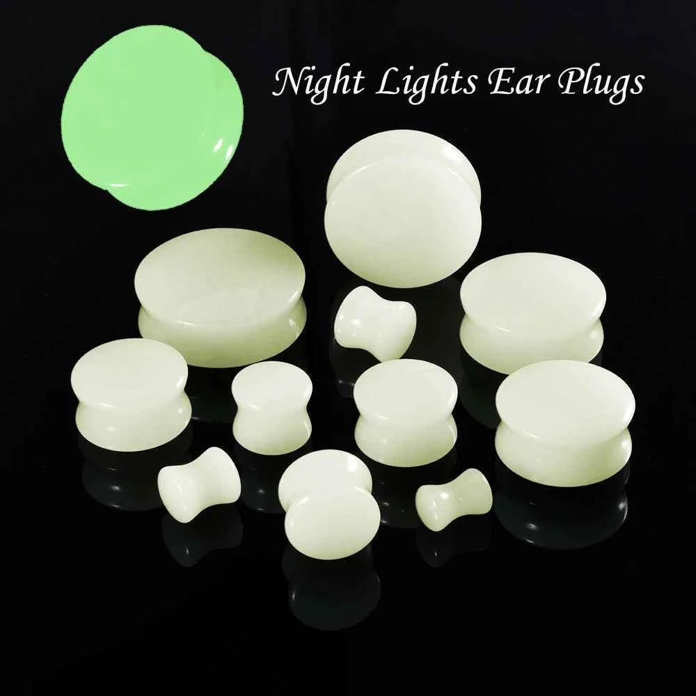 2PCS Fashin Waist Drum Green/Red Glass Ear Tunnel&Plugs Round Night Light Solid Ear Expander Strengthed Ear Weight Body Jewelry - Pedlar's Attic