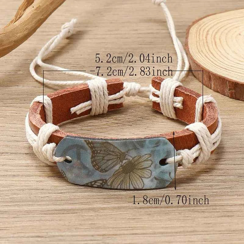 Punk New Style Handcrafted Simple Woven Butterfly Pattern Leather Bracelet for Men and Women, Personalized Clothing Accessory Bracelet
