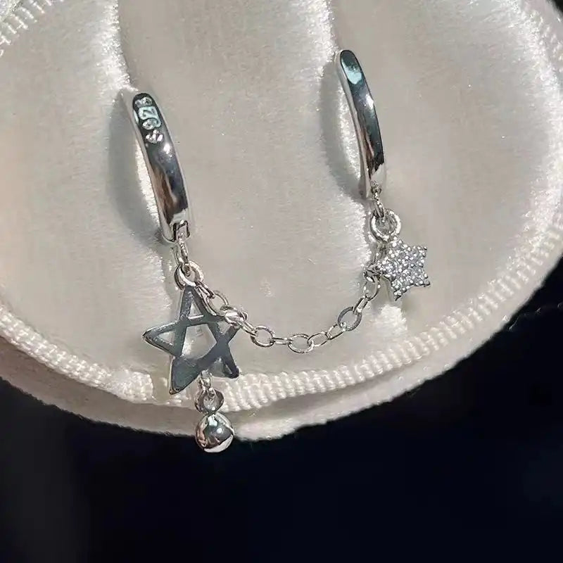 Stardust & Steel — Tassel Star Ear Chain Double Piercing Earrings