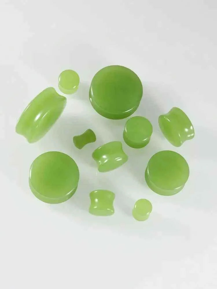 2PCS Fashin Waist Drum Green/Red Glass Ear Tunnel&Plugs Round Night Light Solid Ear Expander Strengthed Ear Weight Body Jewelry - Pedlar's Attic