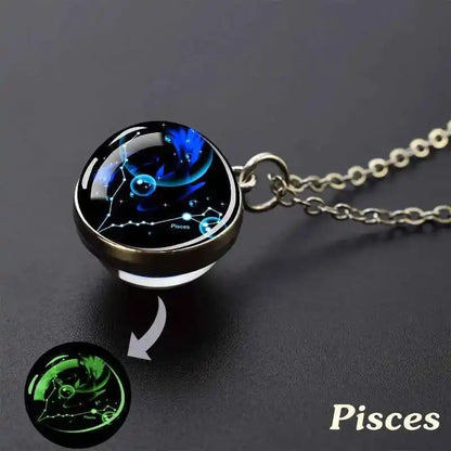 12 Constellation Necklace Starry Sky Luminous Zodiac Glass Ball Pendant Necklace Christmas Gift for Men Women - Pedlar's Attic