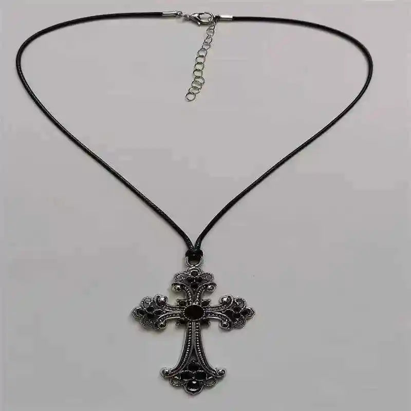 Rhinestone Cross Choker Spiral Hippie Necklace - Pedlar's Attic
