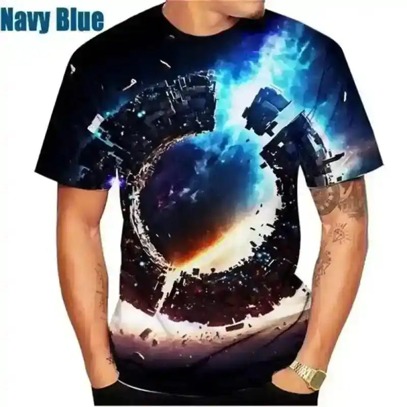 Cosmic Drift – 3D Galaxy & Space Planet Print Tee