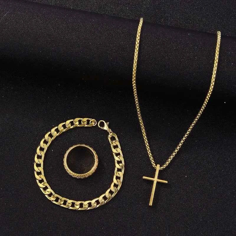 3pcs/set Punk Black Cross Pendant Necklace