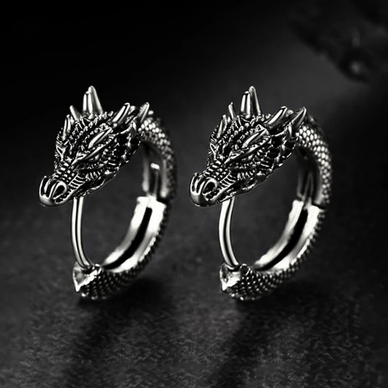 Huitan Trendy Male Dragon Hoop Earrings Hip Hop Style Punk Party Accessories Unisex Daily Wearable Personality Jewelry Drop Ship