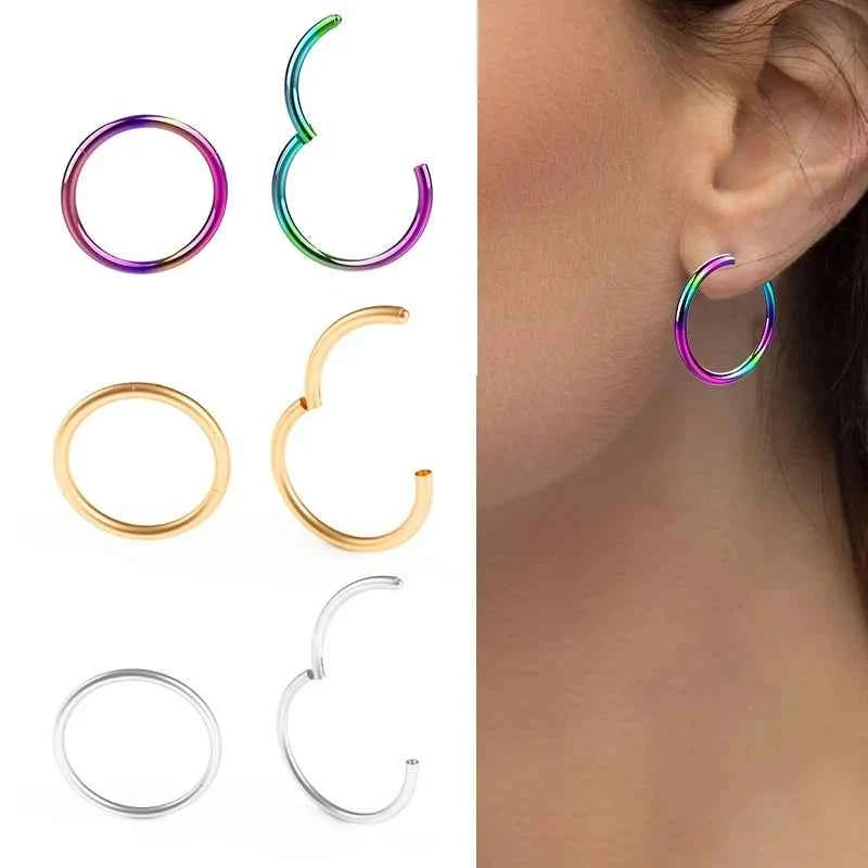 Stainless Steel Nose Hoop Clicker - Elegant Hinged Segment Ring for Septum, Lip, Helix, Daith & Cartilage Piercings - Pedlar's Attic