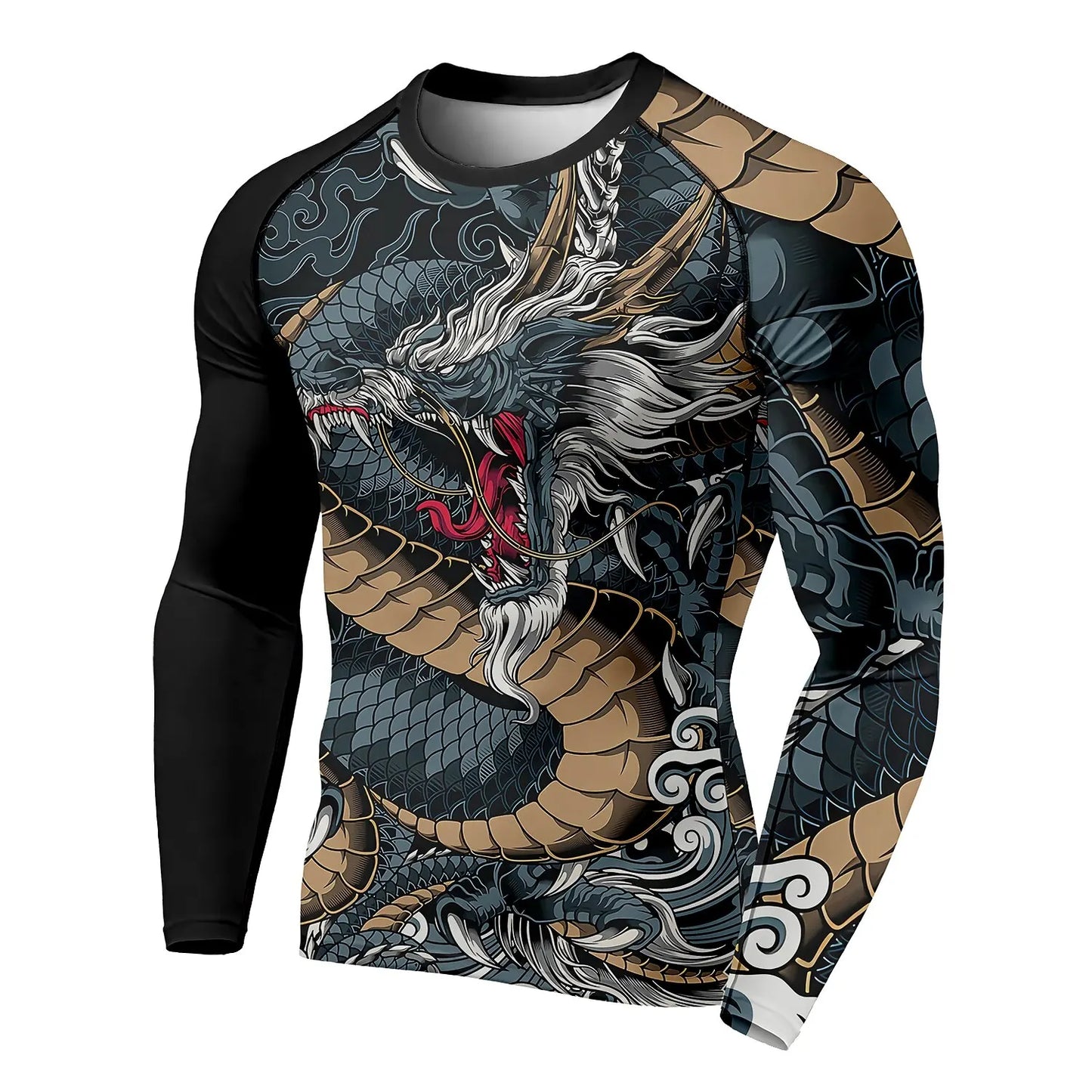 3D Printed Dragon Pattern 3D Printing Autumn Men's Crew Neck T-Shirt Casual Long Sleeve Oversized Pullover Fashion Tops