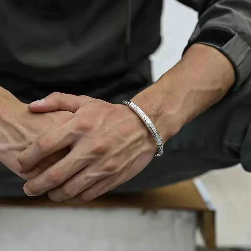 Buddhist Mantra Lotus Mantra Cuff Bracelet for Men Fashion Charm Religious Prayer Amulet Jewelry Gift