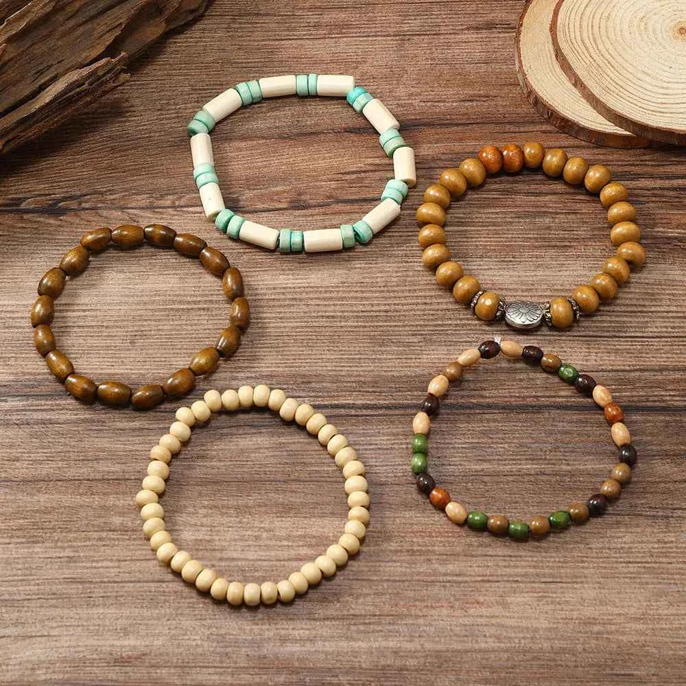 Ethnic 4-5pc/set wood bead tree Cactus Charms bracelets