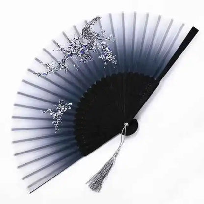 Elegant Essence Bamboo Silk Fan - Chic Black Folding Hand Fan for Dance & Summer Parties, Ideal Gift for Women - Pedlar's Attic