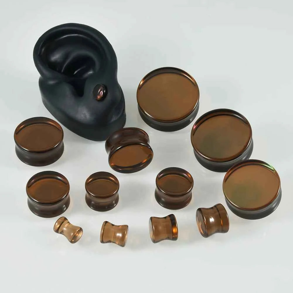 1PC Natural Glass Double Flared Ear Plugs Ear Tunnel Gauge