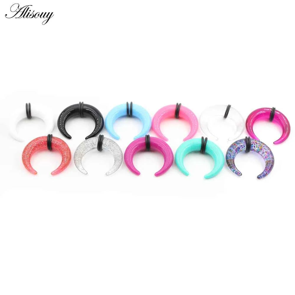 2pcs Acrylic C Sahpe Buffalo Horn Ear Pincher Septum Rings Piercing Black Ear Taper Stretcher Expander Body Jewelry 1.6mm-16mm