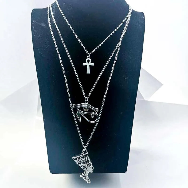 The Crossing Market — Tri-City Eye of Horus & Ankh Layered Pendant Necklace