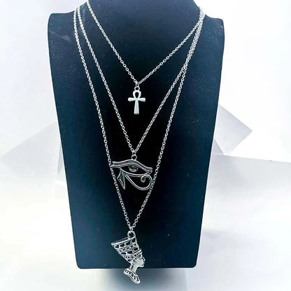 The Crossing Market — Tri-City Eye of Horus & Ankh Layered Pendant Necklace