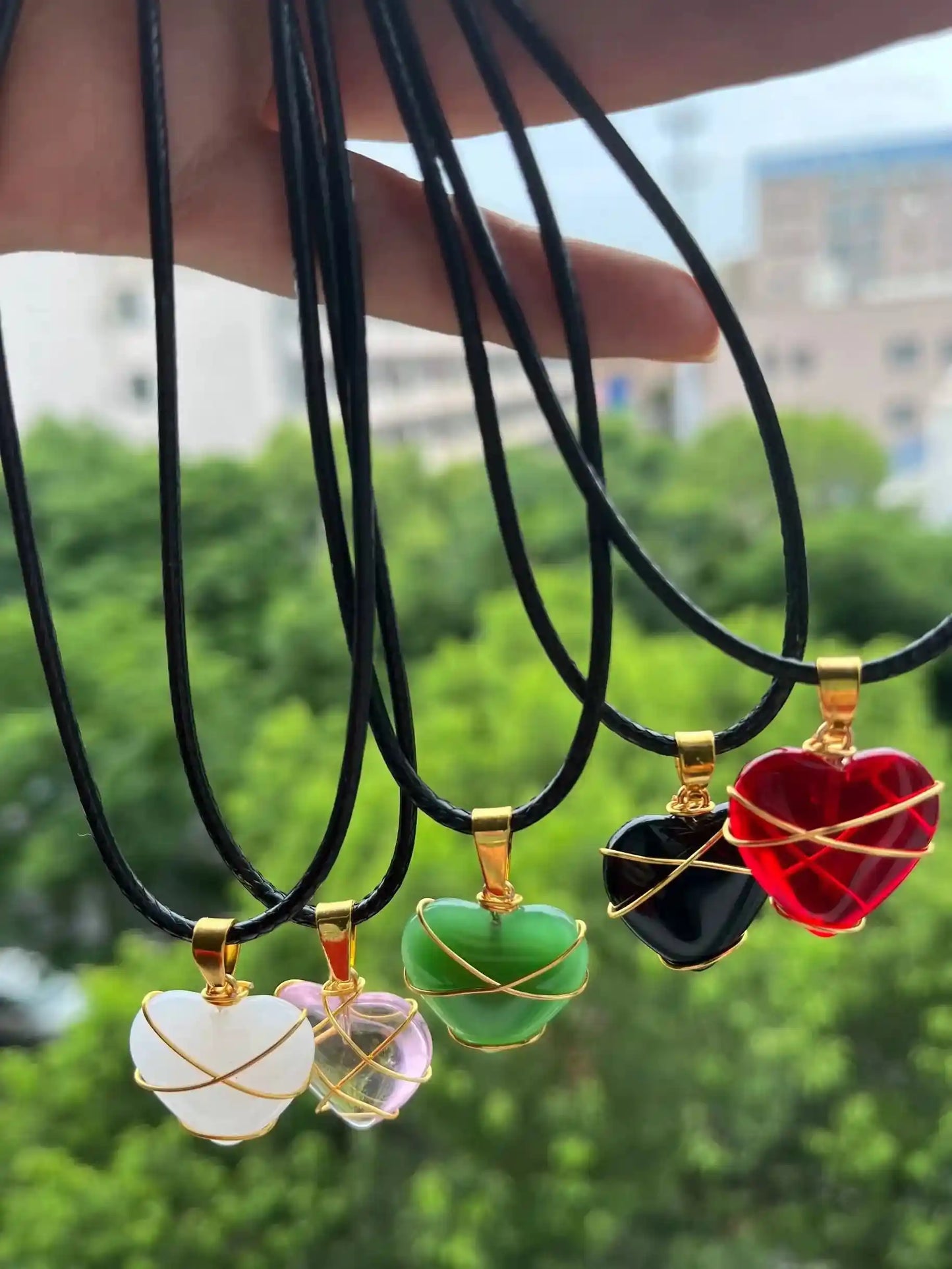 5pcs/Set Natural Stone And Crystal Necklace for Women Lovely Heart Shaped Choker - Pedlar's Attic