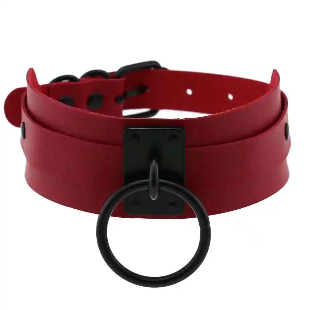 Punk Black O-Round Metal Leather Choker Collar - Pedlar's Attic